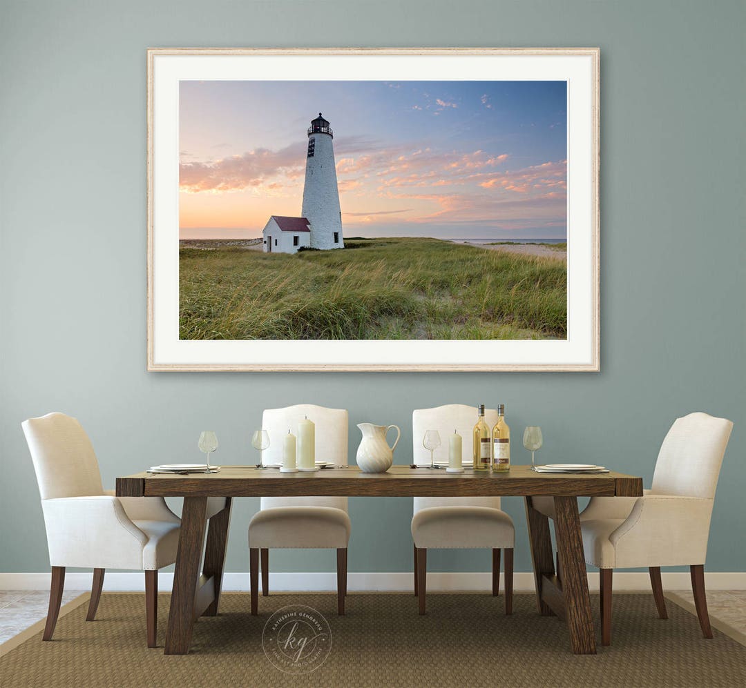 Framed Lighthouse Art Nantucket Sunset Wall Art Great Point Etsy