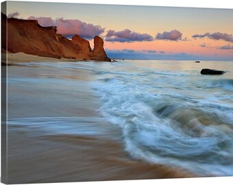 Canvas Wall Art, Martha's Vineyard Photography, Lucy Vincent Beach, Cape Cod Photo, Large Canvas Art, Seascape Photograph, Orange Red Blue