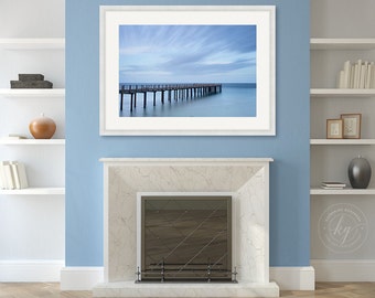 Framed Wall Art, Beach Photography, Martha's Vineyard, Pier Photo, Large Blue Art Oversized Print, Living Room Bedroom Decor, Nautical Decor