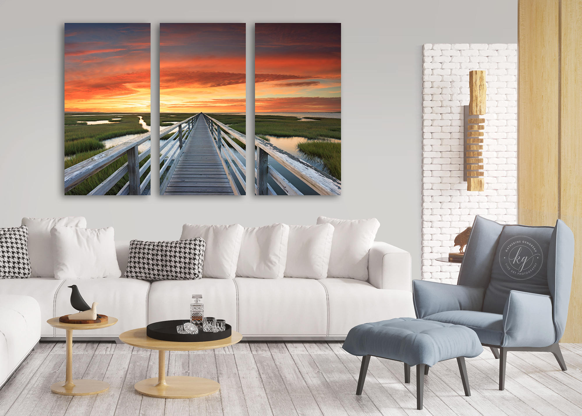 LARGE 3 PANEL TRIPTYCH SUNSET BEACH CANVAS SEASCAPE ART