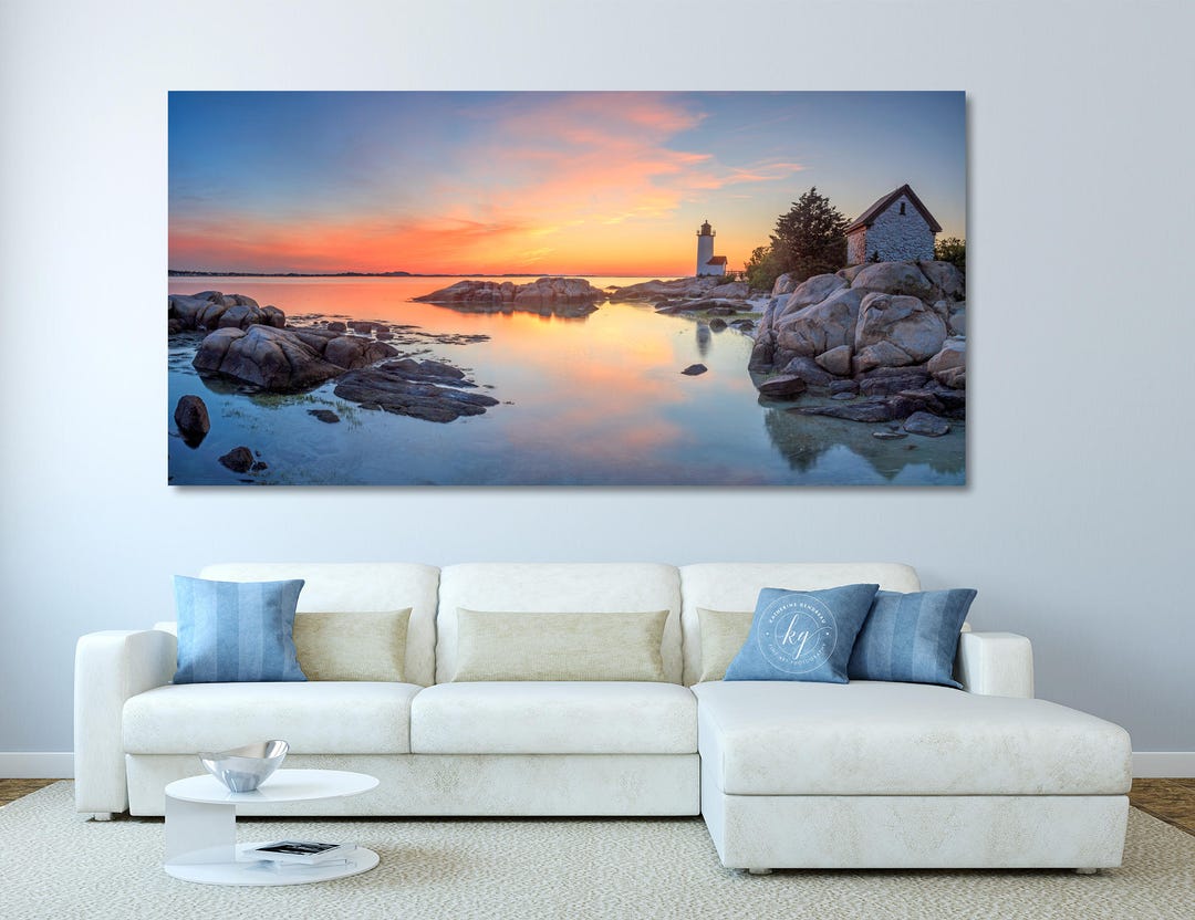 Large Canvas Beach Print Panoramic Lighthouse Photography Etsy