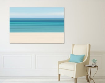 Canvas Wall Art Beach Photograph Abstract Ocean Photo Caribbean Sea Blue Teal Turquoise Beige Large Artwork Oversize Print Nautical Stripes