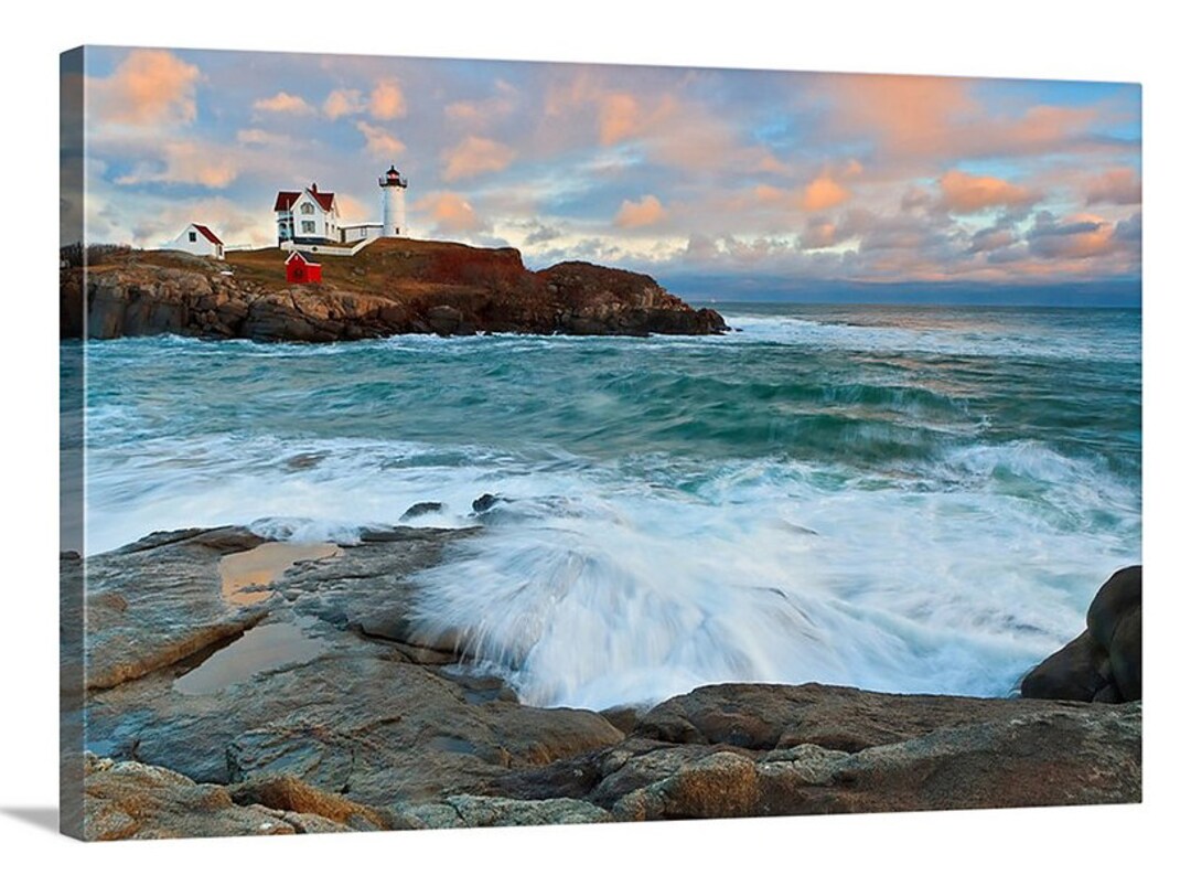 Large Canvas Wall Art Nubble Lighthouse York Maine Photography Seascape