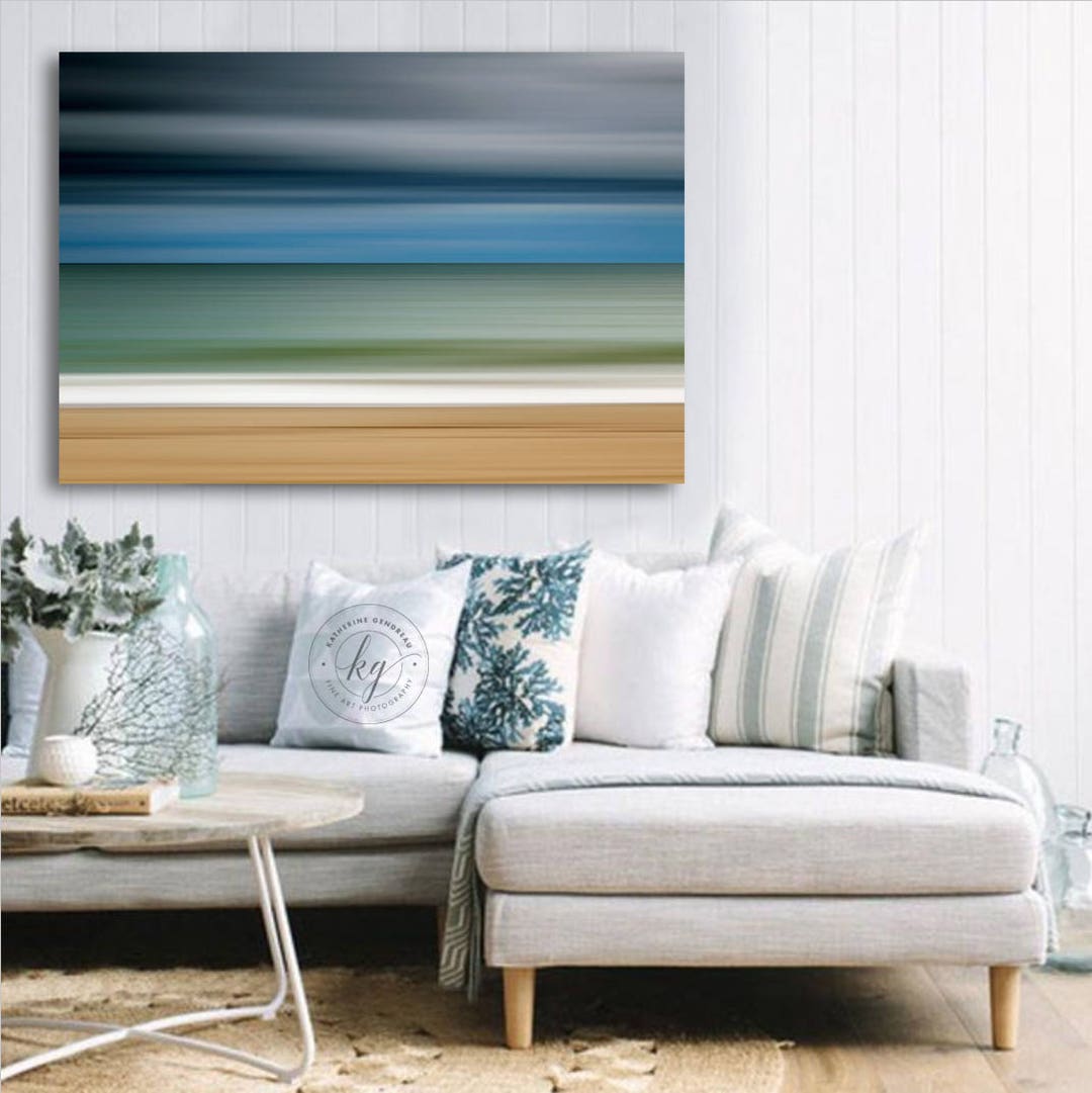 Abstract Beach Canvas Art, Large Ocean Storm Seascape Photography, Coastal Print Nautical