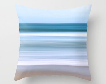 Abstract Ocean Waves Pillow, Beach Throw Pillow, Nautical Coastal Decor, Living Room Bedroom Couch Sofa Pillow, Blue Aqua Teal White Beige