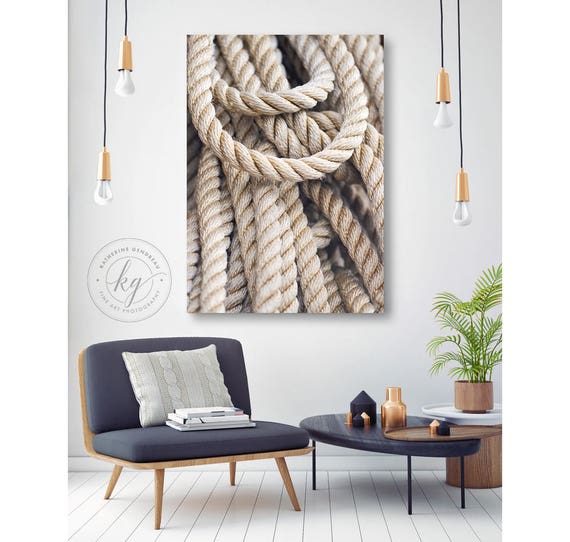 Nautical Rope Photograph, Large Canvas Wall Art, Coastal Beach Decor, Beige  Brown Black, Oversized Artwork, Boating Fishing Sailing Art 