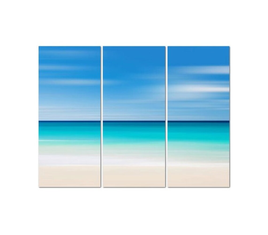 Beach Canvas Art 3 Panel Triptych Large Abstract Ocean Art Etsy
