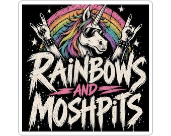 Rainbows and Moshpits Kiss-Cut Sticker | Unicorn, Rainbow, Rock Hand Signs