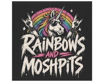 Rainbows and Moshpits Car Magnet | Unicorn Rainbow Rock Design