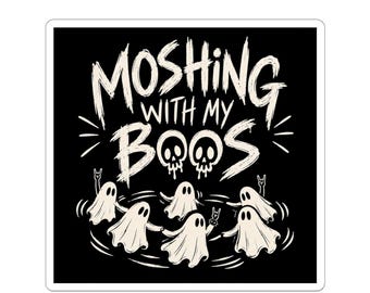 Moshing With My Boos Sticker | Halloween Ghost Band, Kiss-Cut Sticker