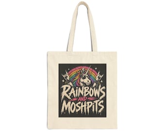 Rainbows and Moshpits Tote Bag | Unicorn, Rainbow, Rock Music