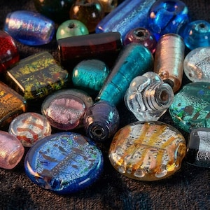 1 LB Assorted Silver Foil Glass Beads, Handmade Mixed Beads for Jewelry Making, Bracelets, Necklaces, DIY Crafts and Beading Supplies