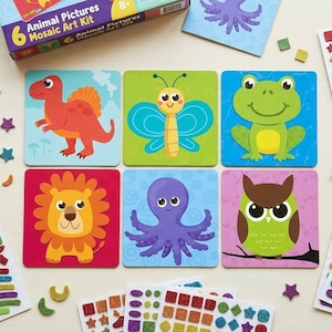 Foam Sticker Art Craft Kit for Kids, Animal Board DIY Activity, Glitter Shimmer Stickers, Mess Free Toddler Arts and Crafts