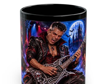 Gothic Vampire Guitarist Black Mug / WVC / The Frankensteins Saga / Rock Music Fantasy Coffee Cup