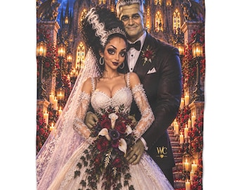 Frankenstein and Bride Gothic Bride & Groom Sherpa Blanket / WVC / The Frankensteins Saga