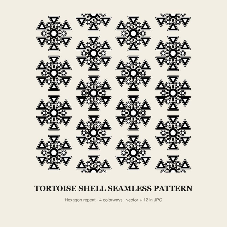 Nahtloses Muster mit koreanischem Schildpattmuster, sechseckige Vektor-Wiederholungskachel (SVG, AI, PNG) + 12 x 12 Zoll Digitalpapier in 4 Farbvarianten, kommerzielle Nutzung Bild 5