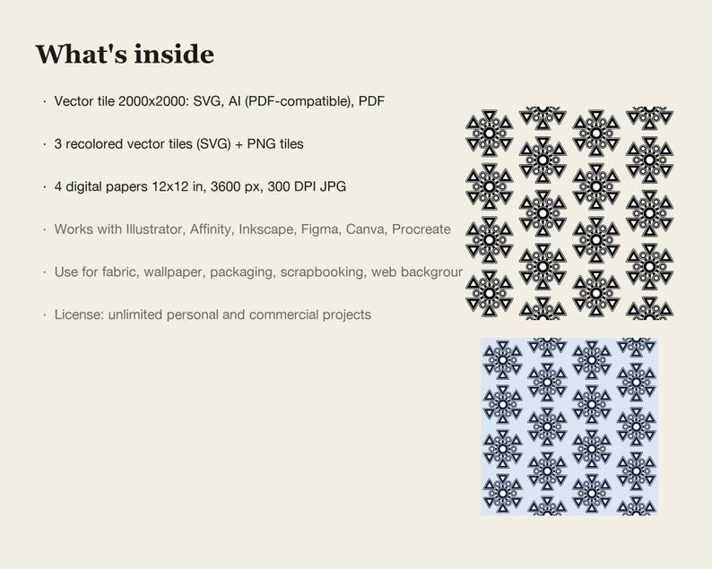 Nahtloses Muster mit koreanischem Schildpattmuster, sechseckige Vektor-Wiederholungskachel (SVG, AI, PNG) + 12 x 12 Zoll Digitalpapier in 4 Farbvarianten, kommerzielle Nutzung Bild 4