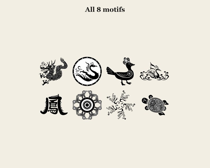 Conjunto vectorial de dragón y fénix coreanos, 8 motivos tradicionales SVG AI PNG en 5 combinaciones de colores, imágenes prediseñadas asiáticas para el Año Nuevo Lunar (uso comercial). imagen 2