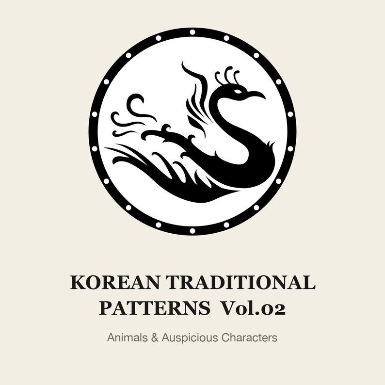 Koreansk traditionell mönstervektorpaket vol. 2, 37 drake, fenix, trane, fjärilsmotiv + 8 sömlösa mönster SVG AI PNG, kommersiellt bruk bild 5