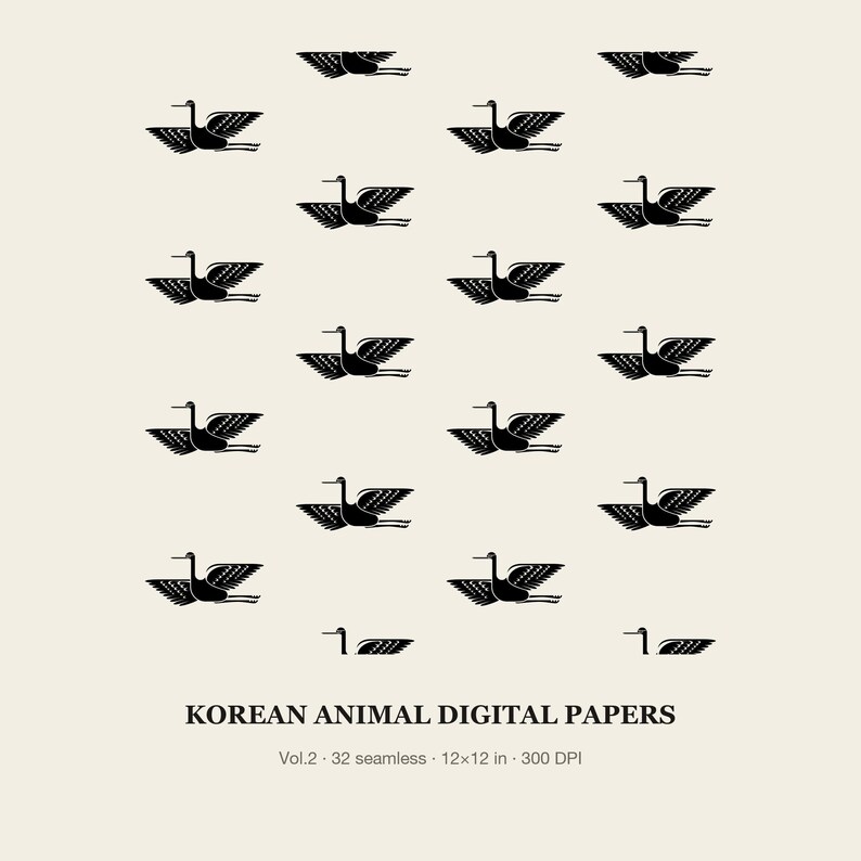 Pacchetto di carta digitale con animali coreani Vol.2, 32 motivi senza soluzione di continuità di gru, farfalle, carpe e draghi, 12 x 12 pollici, 300 dpi JPG, album di ritagli per il Capodanno lunare immagine 5