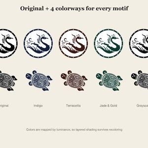 Conjunto vectorial de dragón y fénix coreanos, 8 motivos tradicionales SVG AI PNG en 5 combinaciones de colores, imágenes prediseñadas asiáticas para el Año Nuevo Lunar (uso comercial). imagen 3