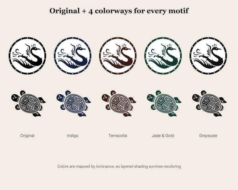 Conjunto vectorial de dragón y fénix coreanos, 8 motivos tradicionales SVG AI PNG en 5 combinaciones de colores, imágenes prediseñadas asiáticas para el Año Nuevo Lunar (uso comercial). imagen 3