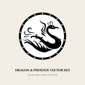 Conjunto vectorial de dragón y fénix coreanos, 8 motivos tradicionales SVG AI PNG en 5 combinaciones de colores, imágenes prediseñadas asiáticas para el Año Nuevo Lunar (uso comercial). imagen 5
