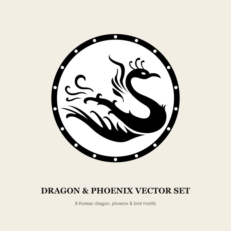 Conjunto vectorial de dragón y fénix coreanos, 8 motivos tradicionales SVG AI PNG en 5 combinaciones de colores, imágenes prediseñadas asiáticas para el Año Nuevo Lunar (uso comercial). imagen 5