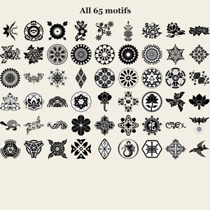Koreanisches Blumen- und Geometrie-Muster-Vektorpaket Vol. 3, 65 Pfingstrosen-, Chrysanthemen- und Lotus-Gittermotive + 9 nahtlose Kacheln (SVG, AI, PNG) Bild 2