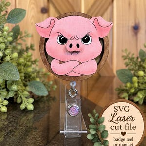 Angry Pig SVG: 3-Layer Laser Cut Design for Badge Reel or Magnet