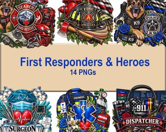 First Responders & Heroes PNG Bundle, 14 Professions (Digital Download)