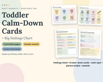 Toddler Calm-Down Cards & Feelings Chart | Gender Neutral Emotion Faces (PDF Download)