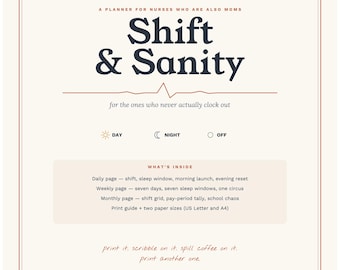Nurse Shift Planner PDF | Rotating Schedule, Sleep Window, Pay Tally (Digital Download)