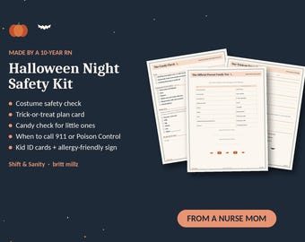 Halloween Safety Kit for Parents, Trick-or-Treat Plan, Allergy Check (Digital Download)