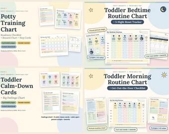Toddler Routine Charts Bundle | Potty, Bedtime, Morning & Calm Down Printables, 24 Pages (PDF Download)