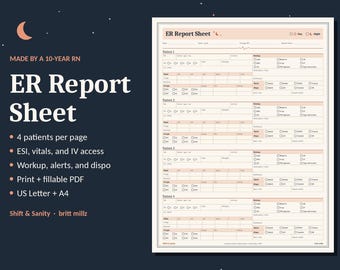 ER Nurse Report Sheet | Emergency Department Triage & Trauma Handoff (Fillable PDF)