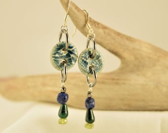 Button Earrings, Grubbi Ceramic Buttons, Malachite, Peridot, Sodalite, Made in Colorado, Unique earrings, Hypoallergenic ear wires