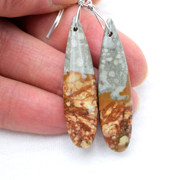 Owyhee jasper Earrings, Sellers Choice, Oregon jasper, Made in Colorado, Jasper earrings, Long earrings, Minimalist style, Organic