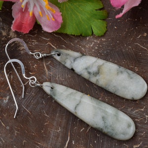 Jasper Earrings, Long drops of Tallow jasper suspended from Sterling Silver Fishhook Ear wires, Handmade in Colorado