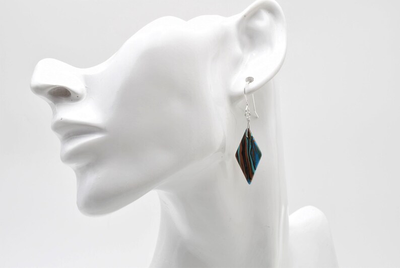 Natural Stone Dangle Earrings Made in Colorado Sterling Silver Fishhook Ear wires Minimalist Style, Rainbow Jasper Earrings