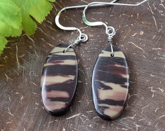 Earrings, Chohue Jasper Ovals, Handmade Colorado, Natural Stone Jewelry, Minimalist simple earrings.