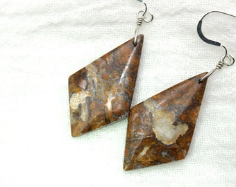 Earrings, Ocean Jasper Druzy kite shaped stones, Sterling Silver Ear wires, Handmade in Colorado, Unique OOAK earrings