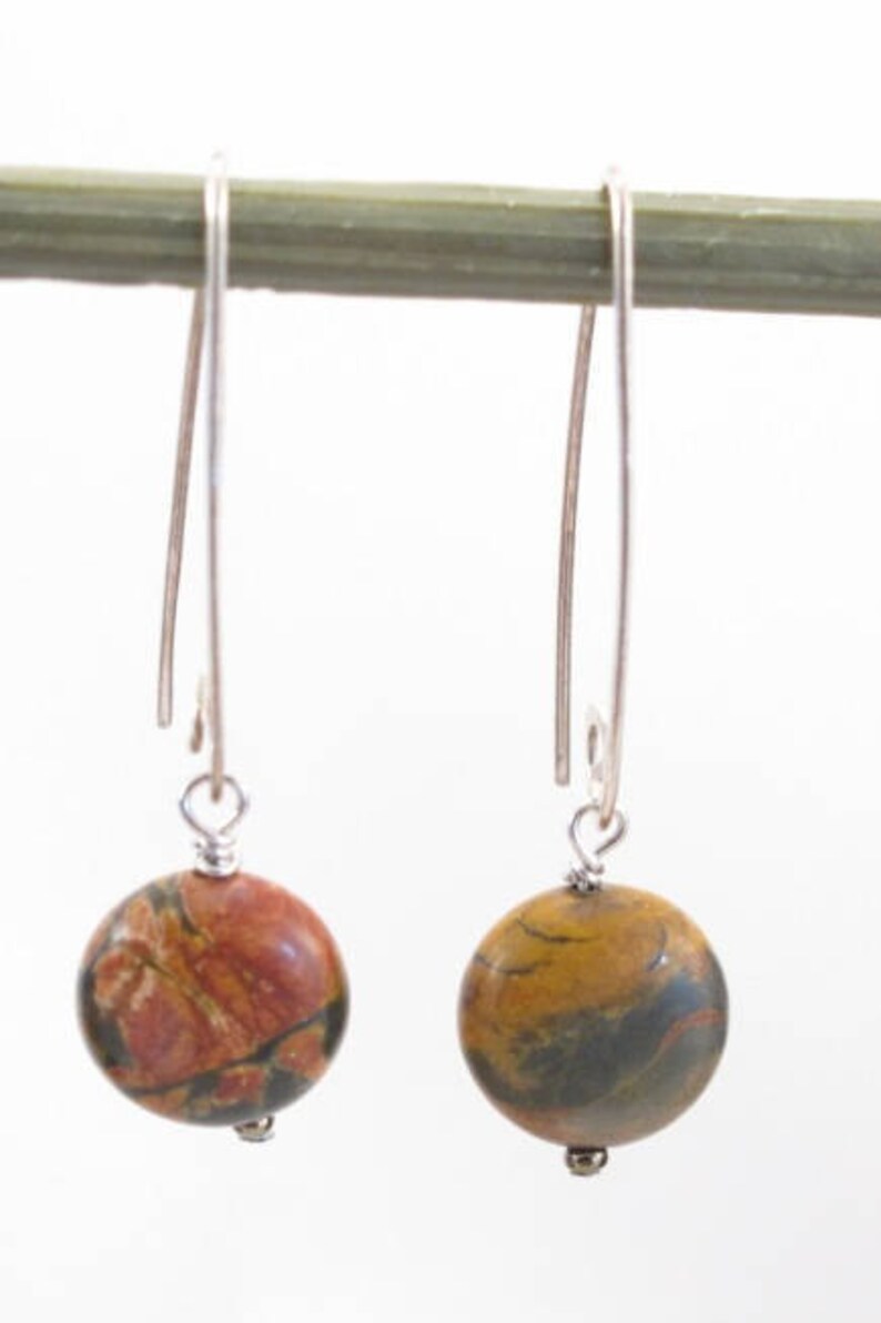 Colorful Jasper Earrings handmade earring finding, sterling silver Marquise, BOHO, Minimalist, modern dainty, simple-contemporary image 5