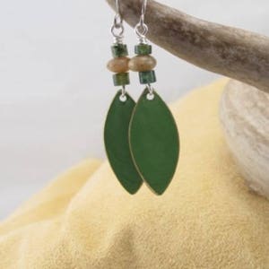 Earrings, green moss agate, jasper rondelles with marquis patina drop, simple, everyday earrings, surgical steel, hypoallergenic ear wires image 4