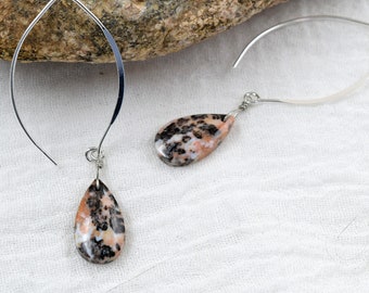 Earrings, Dendritic Agate teardrops on Sterling Silver Marquis style ear wires, Handmade in Colorado, Long fashion forward earrings