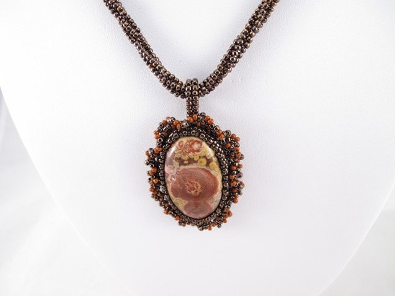 Necklacebirdseye Rhyolite Cabochonbead Embroideredbronze Etsy