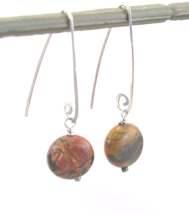 Colorful Jasper Earrings handmade earring finding, sterling silver Marquise, BOHO, Minimalist, modern dainty, simple-contemporary image 2