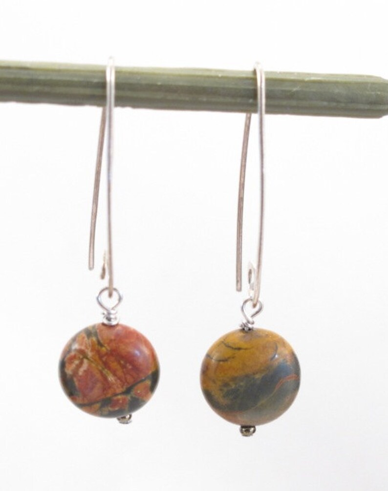 Colorful Jasper Earrings handmade earring finding, sterling silver Marquise, BOHO, Minimalist, modern dainty, simple-contemporary image 3