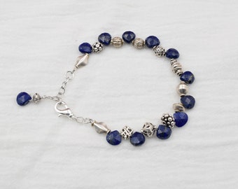 Lapis gemstone Bracelet, Blue Lapis, Bali Silver beads, Adjustable sizing, Handmade in Colorado, Gift for her, Sundance Style, Lobster Claw