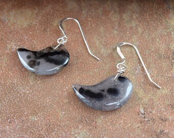 Earrings, Banded Agate unusual shaped natural stone, Handmade in Colorado, Sterling Silver Ear wires, Minimalist style.
